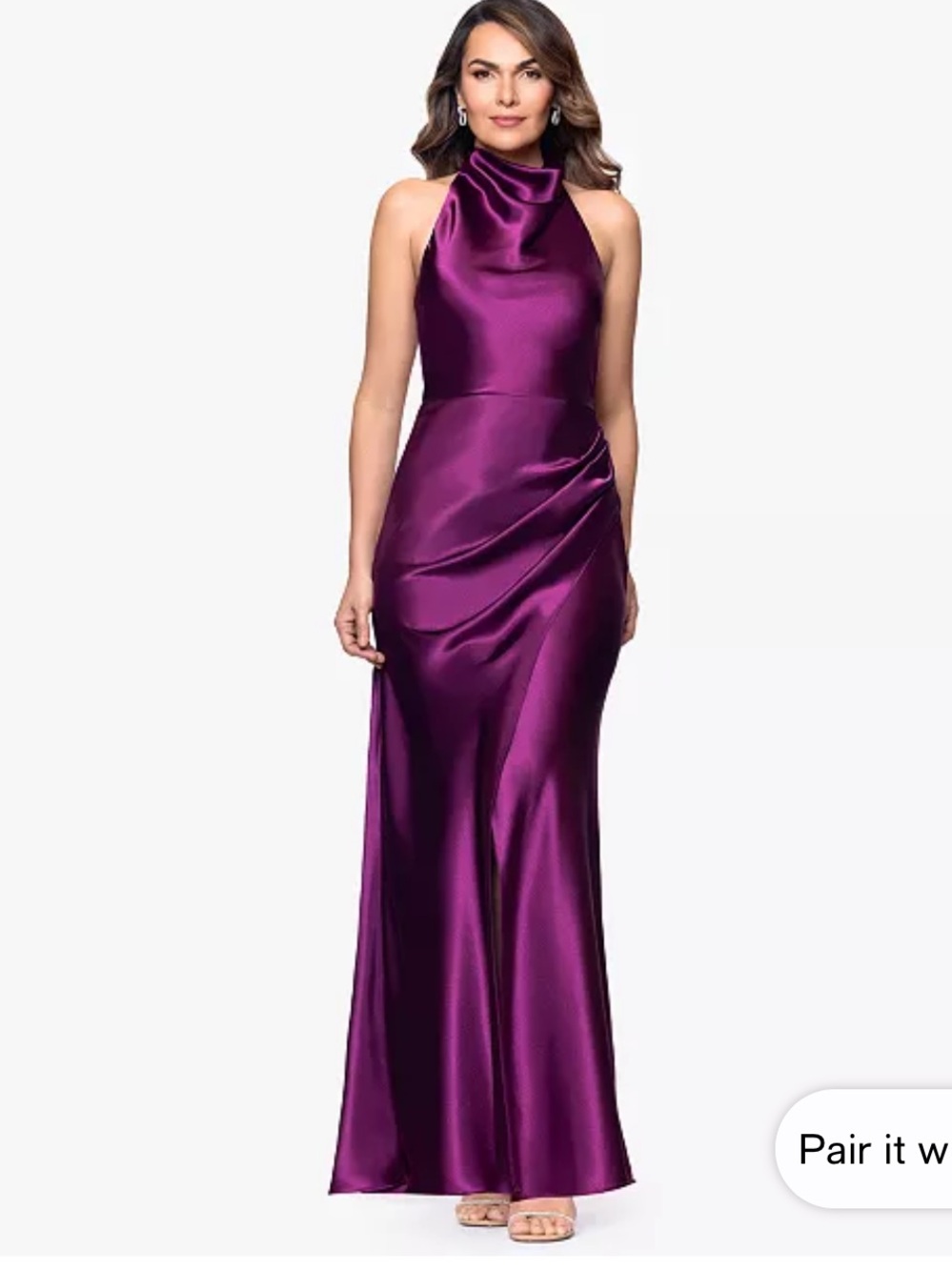 Macy's Plum Maxi Halter Satin Evening Dress